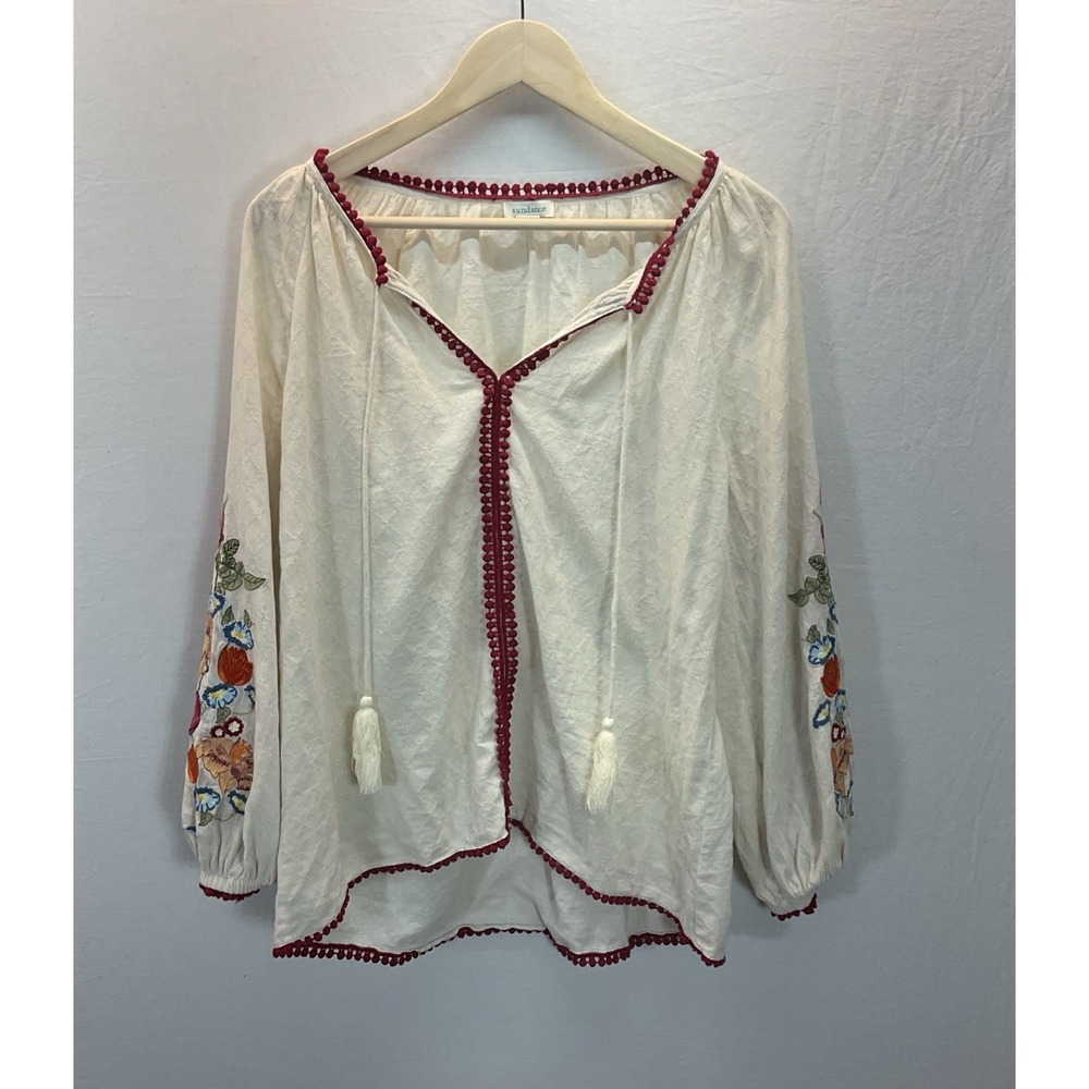 Sundance Size XS Embroidered‎ Floral Peasant Boho Prairie Top Tassels Lagenlook